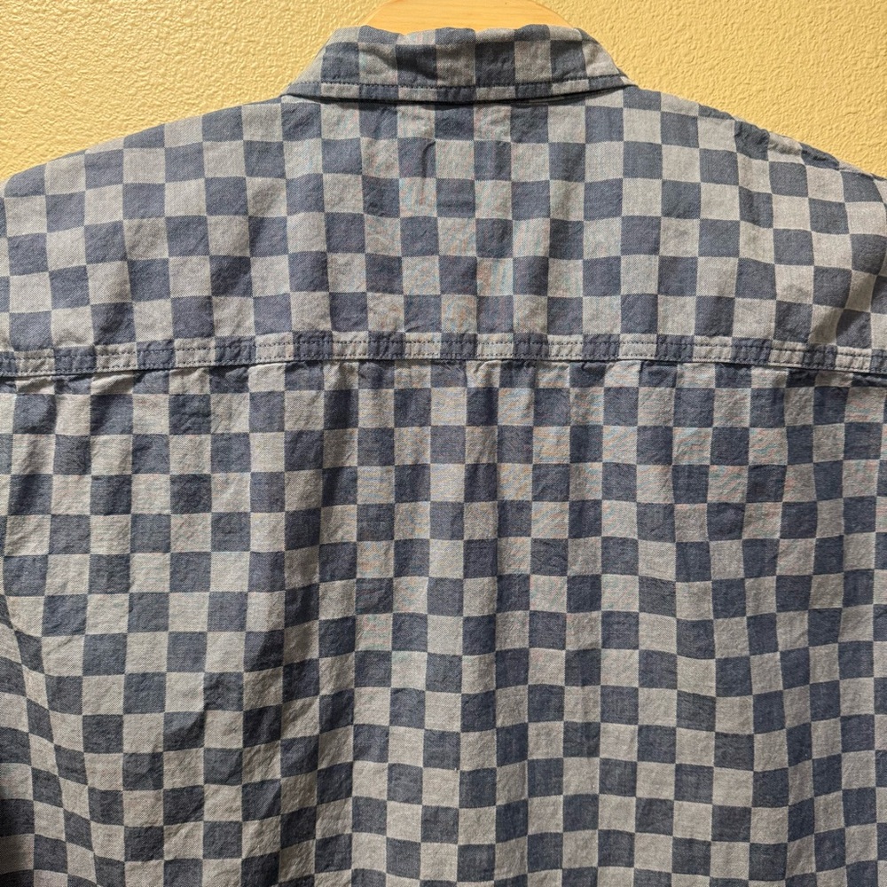 Men’s XL VANS Loose Fit Blue Checkered 100% Cotton Short Sleeve Button Up Shirt - Picture 9 of 15